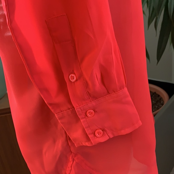 American Eagle Outfitters Button Down Neon Sheer Blouse - Picture 6 of 12